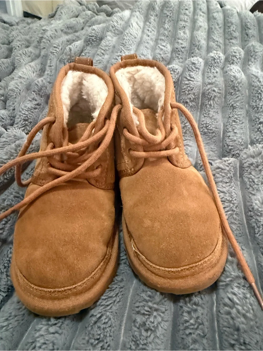 Chestnut Suede Lace-Up Shearling Booties
